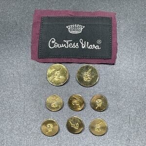 Vintage Countess Mara Metal Gold Tone Blazer Buttons Set of 8 Monogrammed Flat